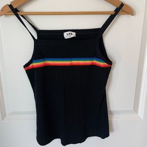 LNA Black Rainbow Ribbed Tank Top